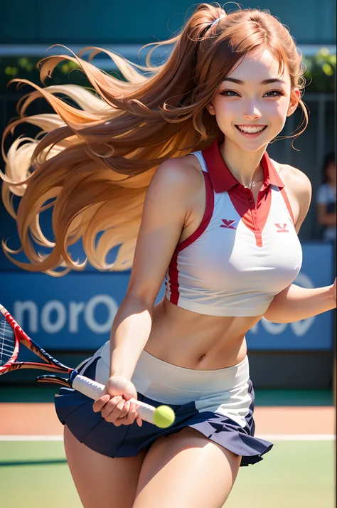 (8K, Top Quality, Masterpiece: 1.2), (Realistic, Photorealistic: 1.37), Super Detail, 1 Girl, 20 years old, Big, Beauty, Cute, Smile, Solo, Athletics, Navel, Uniform, (Nose Red), (Smile: 1.15), (Mouth Closed), Beautiful Eyes, (Long Hair: 1.2), Floating Hai...