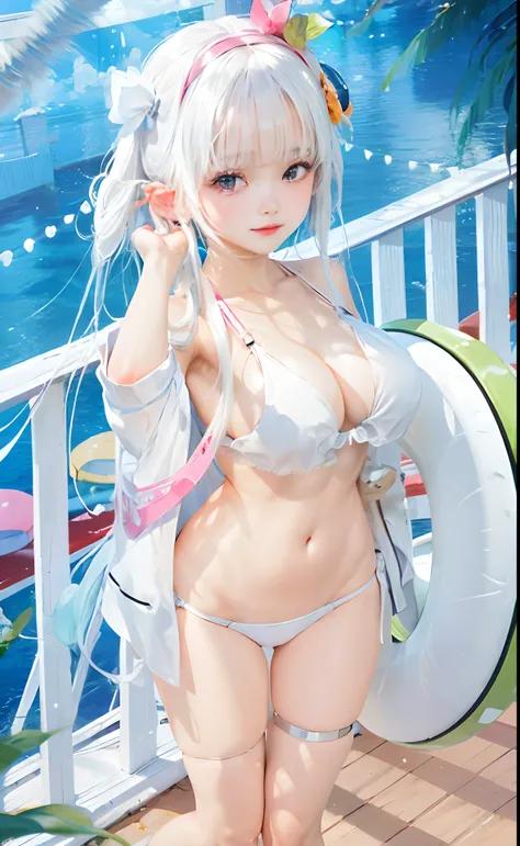 1girl, iofifteen, bikini, white hair, realistic, super detail, 70mm lens