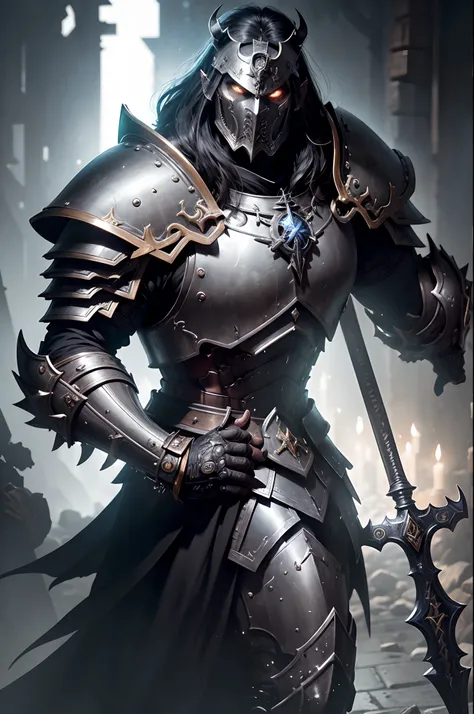 8K分辨率(full body Esbian:1.3)shots、splashart、Great cartoon style、Photorealistic and intense look、Male knight with fearless face,Anatomical Photorealistic Digital Painting(Adult male:1.3)Human portrait(AS-Adult:1.3)Black and silver complex(heavily armored:1.3...