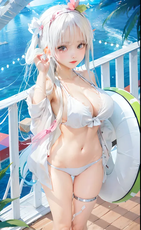 1girl, iofifteen, bikini, white hair, realistic, super detail, 70mm lens