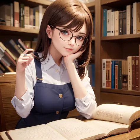 there is a woman sitting at a table with a book, hyperrealistic schoolgirl, realistic schoolgirl, realistic anime 3 d style, photorealistic anime girl render, realistic young anime girl, photorealistic anime, 3 d anime realistic, a hyperrealistic schoolgir...