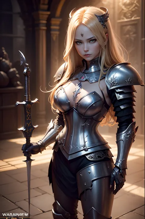 8K分辨率(full body Esbian:1.3)shots、splashart、Great cartoon style、Photorealistic and intense look、Bewitching blonde female holy knight,Anatomical Photorealistic Digital Painting(A MILF:1.3)Human portrait(AS-Adult:1.3)Complex of holy armor(heavily armored:1.3)...