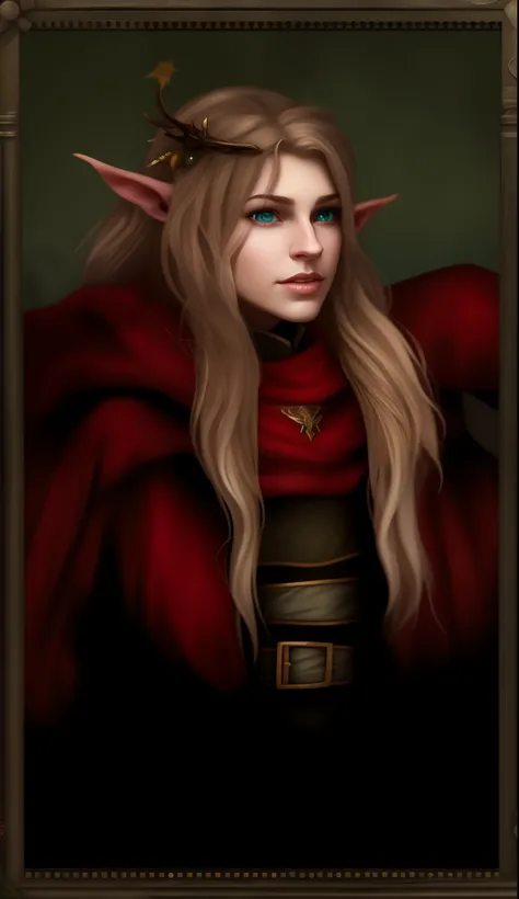 masterpiece, high quality, detailed photo, female high elf, (cute face), face hair, long hair, detailed face, detailed red armor, (symmetrical ears), detailed (elf ears), jewelry, (calm elf face), young aged elf, high elf qeen, royal rich elf , detailed bo...