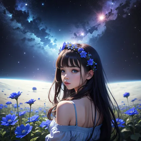 space,blue flowers