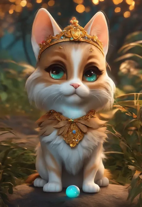 crie um gato fofo  olhos grande e brilhantes em estilo chibi cartoon 3d