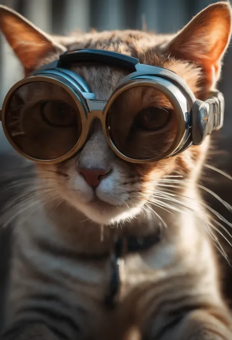 Perfect centralization, Um gatinho bonito por toda parte, Use uma jaqueta de estudante, wearing sunglasses, Usando fones de ouvido, Standing position, beleza abstrata, Centrado, looking at the camera, Facing the camera, nearing perfection, Dynamic, luar, a...