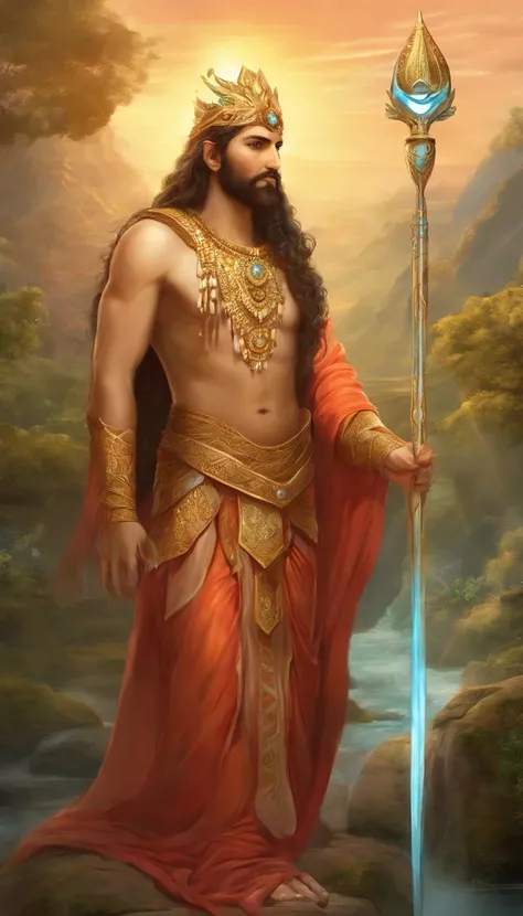 A giant, Realistic depiction of Adi Shankara, Blend seamlessly with nature, surrealism, Ultra-detailed, Photorealistic:1.37, 3D rendering, Cinematic lighting, Divine light, Ultra-high definition, Masterpiece:1.2, Textured skin, Best quality, high resolutio...