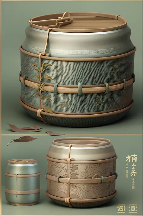 Tea can design，With a creative styling design，The whole shape resembles bamboo，Instead of bamboo texture decoration, the shape of the entire tea can is bamboo shape，A single tea can made of bamboo-shaped metal，Tea cans do not spout and handle，Ancient Chine...