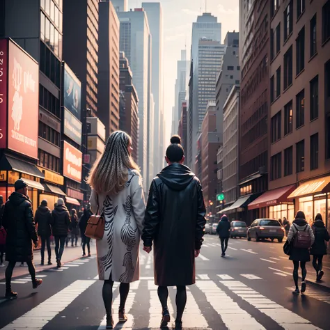 People walking on the zebra crossing on newyork street ,8k , illustration