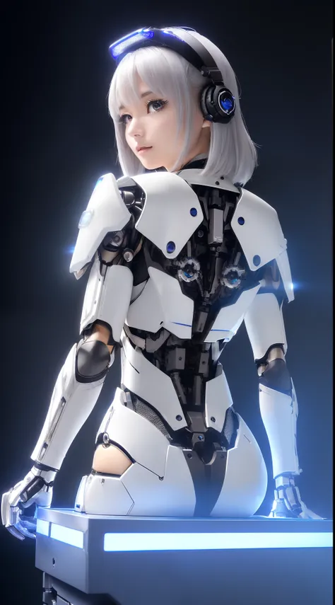 ((masutepiece)), ((top-quality), high quarity、ultra-definition, Realistic,  (Ultra-fine face)、fulcolor 、scientific fiction、Beautiful robot police woman、((Cyberpolis))、((Mechanical joints))、Machine body、(((machine components)))、Actuator Joints、White porcela...