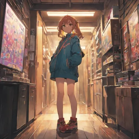 a girl standing in room, age 18, anime