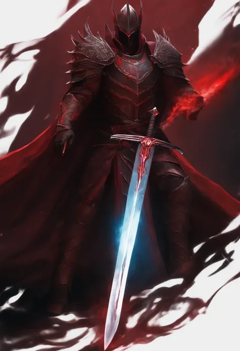 A red greatsword made with blood. The design is dark and made by the devil. The background is black. Around the sword, has a red smoke and aura.