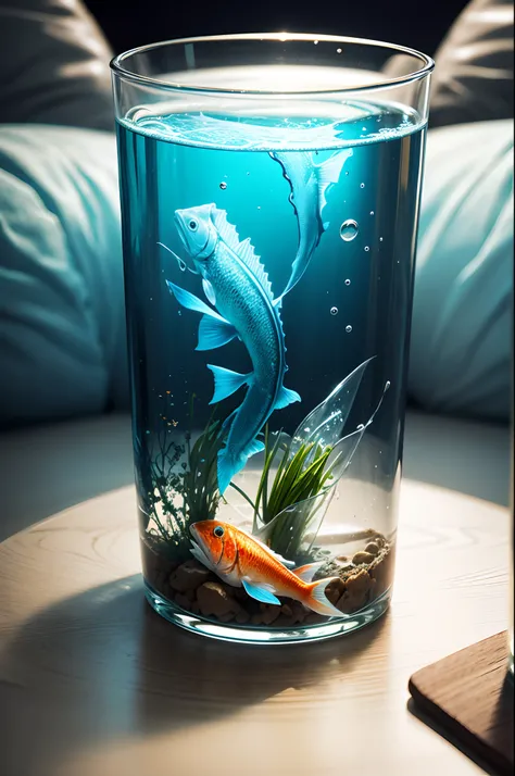 glass with water and fish inside