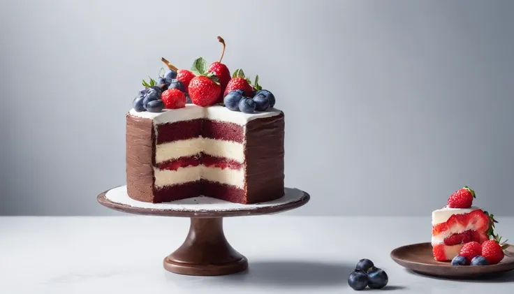 a delicious cake, cinematic, professional photography, studio lighting, studio background, advertising photography, intricate details, hyper-detailed, ultra realistic, 8K UHD