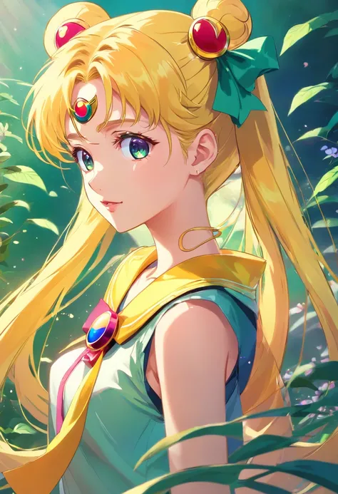 the sailor moon,Bow knot， vintagestyle , Super detailed plant liters, Production line designer, Digital illustration, Repainted, Minimalist botany, Beautiful and beautiful illustration masterpiece, Post-editing of Topaz AI