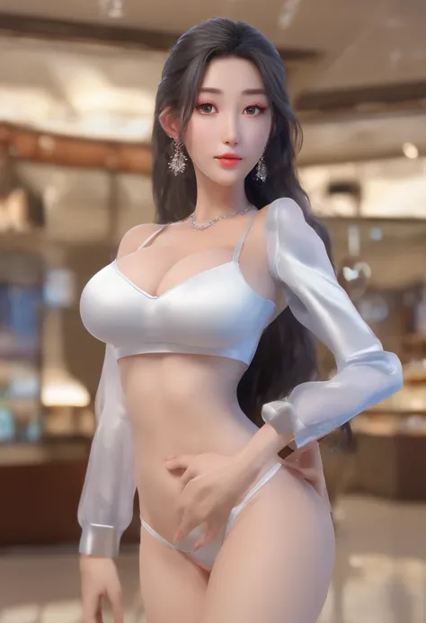 beautiful cute girl, (masterpiece:1.3), (8k resolution, photorealistic, RAW photo, best quality: 1.4), Sharp focus: 1.2, An Arabic beautiful woman with perfect body: 1.4, Slim abdomen: 1.1, ((Layered haircut)), (((Huge breasts :1.6))), (no bra), (pubic hai...