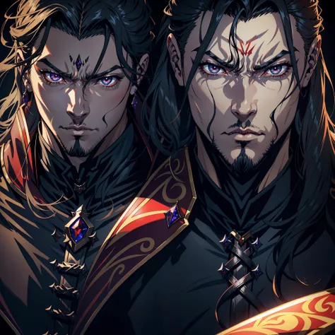 Castlevania Shadow Lord hyper realistic super detailed portrait face of handsome muscular Lord Dracula cry sadness expression portrait portrait sexy eyes mouth red crystal eyes hyper realistic eyes super detailed dynamic shot centerpiece cinematic scene sc...