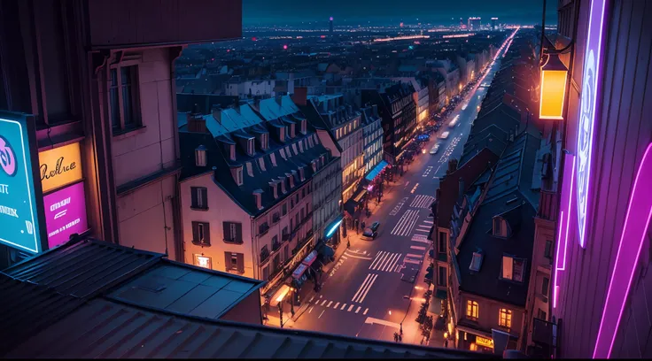 Rue de la ville, Grande rue, Detailed, POV, neon light, Ville de nuit, neon light