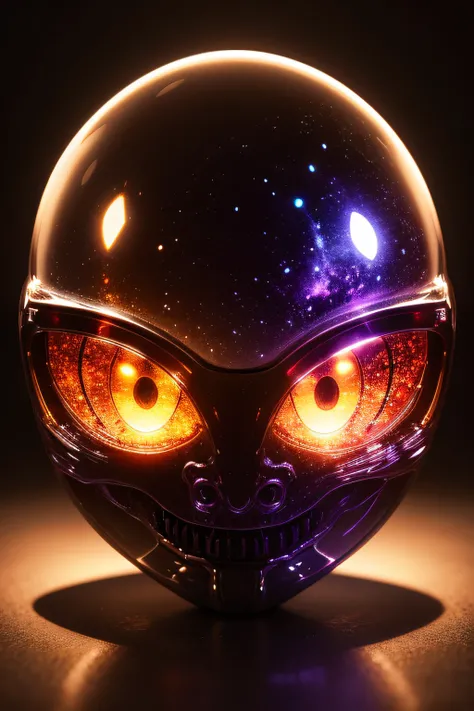 an alien face made entirely from a piece of multicolored glass, very detailed, textured and full of light reflections