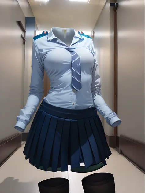 Invisible Girl in School Uniform (Empty clothes with the outline of a girls body)(Absolute BODY INVISIBILITY, Headless, No hair) full-length from a distance of several meters, sexypose