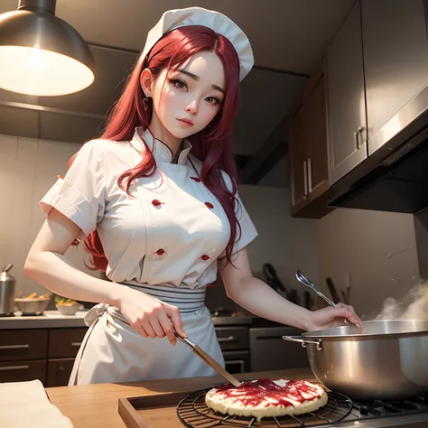 Make me a realistic image of Irene from redvelvet being a chef