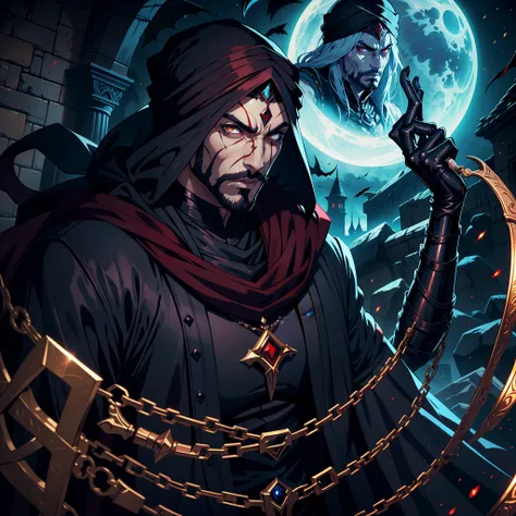 Castlevania Lord of Shadows Handsome Arab Man with Moroccan Arabic Turban Scary Legendary Face Ferochyper Realistic Super Detailed Face Portrait Zoom Sexy Face Sexy Sexy Sexy Eyes Mouth Beautiful Muscular Man Red Face Man Shiny Eyes Scary Eyes Demonic Crys...