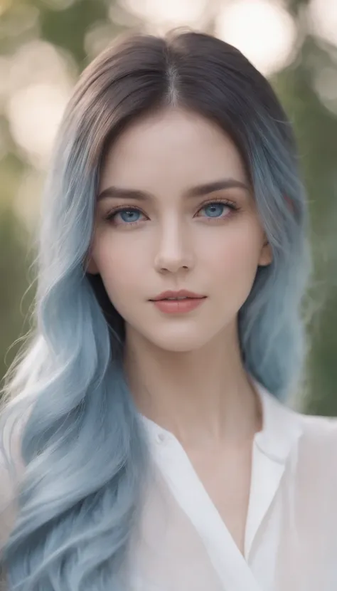 ((Masterpiece)), (Best quality), (Detailed), (1girll), (Internal data flow) Light blue gradient hair, light blue glowing eyes, beautiful face, Straight long hair, Wearing a modern white shirt and black dress, Data particle override, Lock around the neck