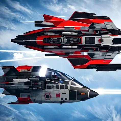 A closeup of a fighter jet with black and white and red stripes, Escuro ( spaceship ), nave estelar futurista, Projeto de naves espaciais, nave espacial scifi, spaceship, alien starship, nave espacial, nave espacial futurista, legendary space ship, 5th gen...