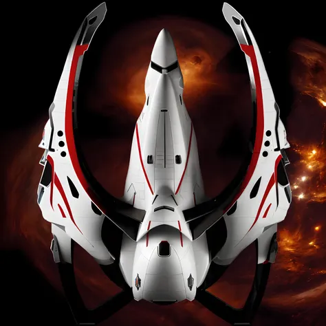 a closeup of a fighter jet with black and white and red stripes, escuro ( spaceship ), nave estelar futurista, projeto de naves ...