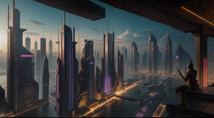 (masterpiece), (Majapahit), (kingdom), (Nusantara), (dystopian), (cyberpunk), The Great Majapahit Empire in the Future, advanced technology, cyberpunk Style, Mix of Traditional and Modern Futuristic, High detailed, hyper realistic, View of a Great Kingdom ...