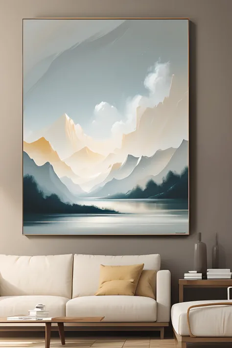 Neutral landscape painting,  Wall paintings, Calm abstract landscape, acrycle painting, Minimalist abstract art, Large printable artwork