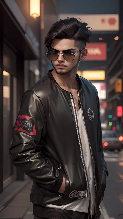 Change background cyberpunk handsome boy, realistic, face, 8k, ultra realistic, bichh