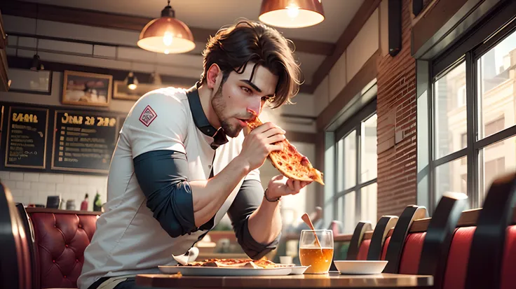 a man eats pizza in a restaurant --auto --s2