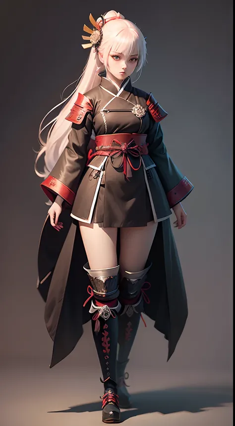 Ghost woman anime character wearing samurai outfit wearing boots, full body