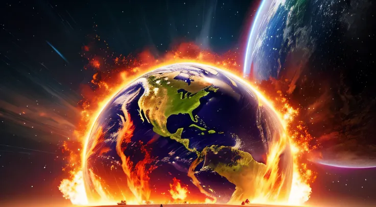 explosion of planet earth, ultra realistic, cinematic, hd