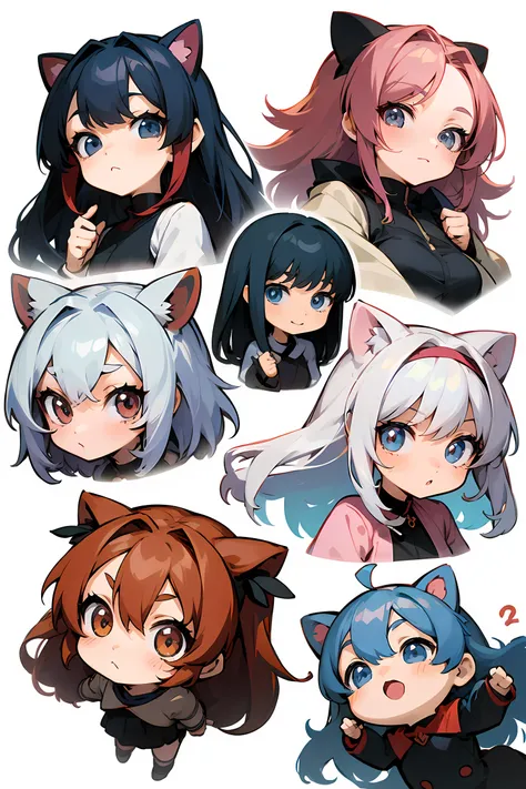 Multi-expression design of anime chibi cartoon characters