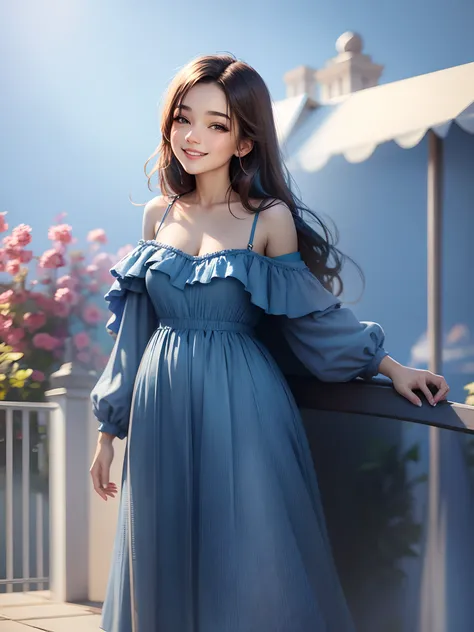 best quality, masterpiece, ultra high res, photorealistic, 1girl, offshoulder, smile