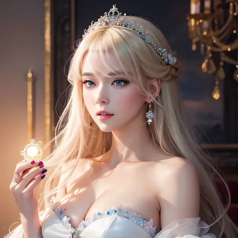 there is a woman in a white dress holding a Music Box, artwork in the style of guweiz, guweiz on pixiv artstation, guweiz on artstation pixiv, guweiz, fantasy art style, guweiz masterpiece, beautiful and elegant queen, beautiful character painting, detaile...