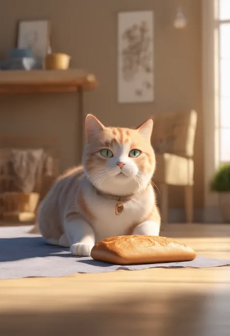 A cat eating a loaf of bread