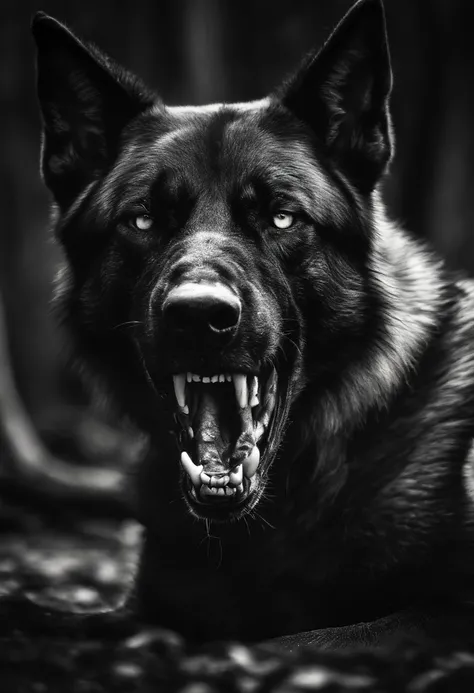 (best quality,4k,8k,highres,masterpiece:1.2),angry german shepherd,ferocious,snarling teeth,sharp claws,strong jaw,keen eyes,dark fur,determined expression,dynamic pose,detailed muscles,powerful stance,intense stare,vicious,barking aggressively,protective,...