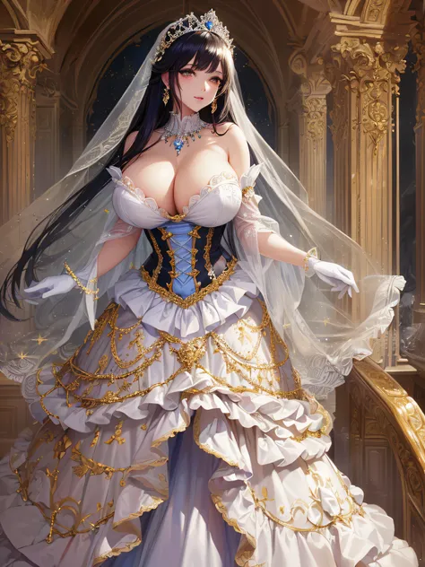 ((anime artstyle)),(Masterpiece),(Best Quality), (Super Detail),((Very Delicate and Beautiful)),cinematic lighting,1 girl,((full body portrait)),((standing in garden)),((solo)),(((1 fairytale princess in gorgeous embroidery and jeweled extremely gorgeous c...