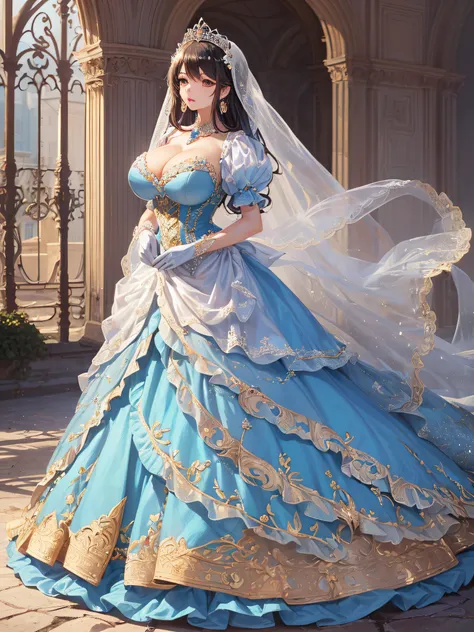 ((anime artstyle)),(Masterpiece),(Best Quality), (Super Detail),((Very Delicate and Beautiful)),cinematic lighting,1 girl,((full body portrait)),((standing in garden)),((solo)),(((1 fairytale princess in gorgeous embroidery and jeweled extremely gorgeous c...