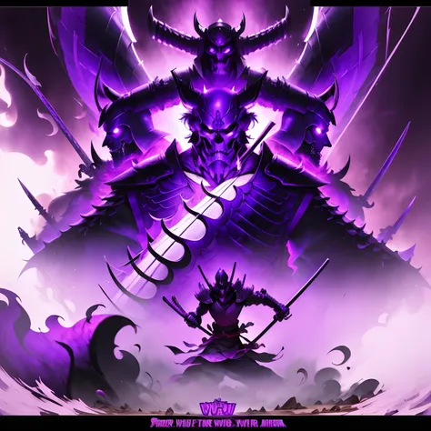 (purple reaper), (evil smile), (scythe), (purple samurai armor)