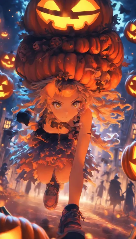 anime girl with a pumpkin hat and a black top, halloween art style, mechanized witch girl, best anime 4k konachan wallpaper, anime art wallpaper 4k, anime art wallpaper 4 k, halloween theme, 4k anime wallpaper, anime art wallpaper 8 k, anime style 4 k, ani...