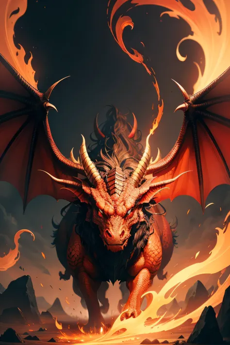 The head of a dragon，wings（Demons wings，Flame-entwined wings，Huge wings unfolded