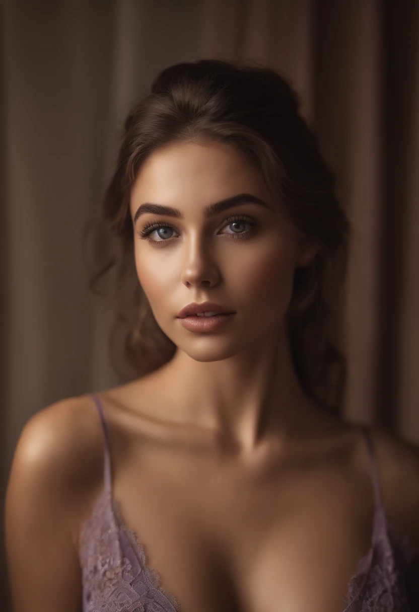 Arafed woman completely , fille sexy aux yeux bruns, ultra realist, Meticulously detailed, Portrait Sophie Mudd, cheveux bruns et grands yeux, selfie of a young woman, Yeux de chambre, Violet Myers, sans maquillage, maquillage naturel, looking straight at ...