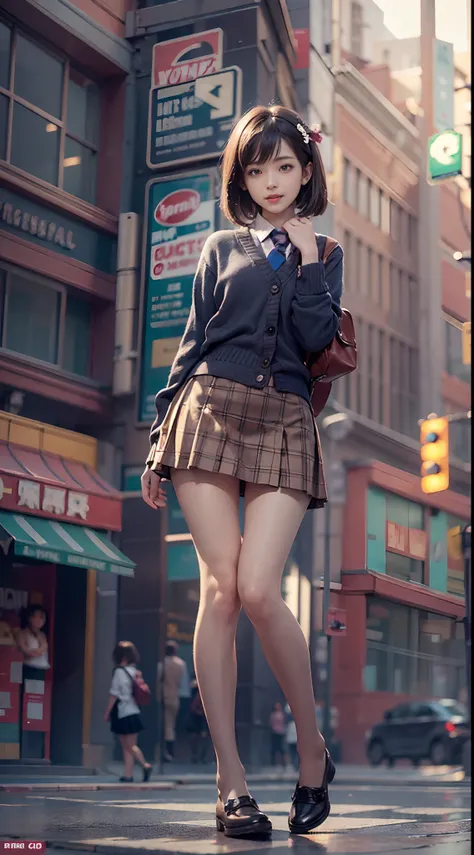 (((skirt rift:1.3))), (((lift skirt myself))), ((panties focus)), ((shool uniform)), ((Cardigan)), ((a miniskirt)), Modern old cityscape,  (NSFW), 1womanl, Solo, 24 year old, 7headed body, (cute  face), (Ideal ratio body proportions), (Composition from hea...