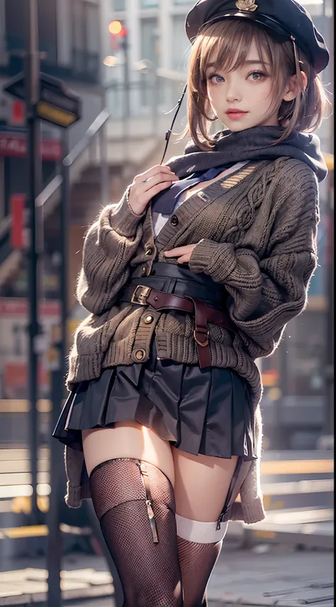 (((skirt rift:1.3))), (((lift skirt myself:1.3))), ((panties focus)), ((shool uniform)), ((Cardigan)), ((a miniskirt)), Modern old cityscape,  (NSFW), 1womanl, Solo, 24 year old, 7headed body, (cute  face), (Ideal ratio body proportions), (Composition from...