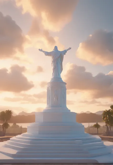 Anjo em branco, estatua, Raise your hand and arm, Hand closed upwards, close up cinemátografico, sky background