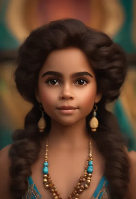 (Estilo Pixar) Um retrato na altura da cintura de uma menina mexicana com cabelo comprido, textura natural da pele, Texturas 4k, HDR, intrincado, altamente detalhado, foco nítido, hiper-detalhado